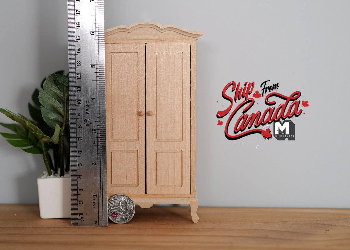 1:12 Dollhouse Supplies bedroom furniture miniature unfinished unpainted wooden dresser closet with 2 swing doors and top shelf - I033
