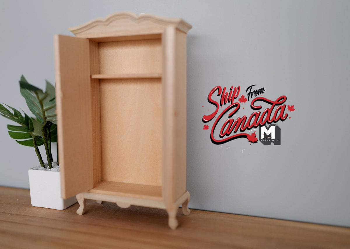 1:12 Dollhouse Supplies bedroom furniture miniature unfinished unpainted wooden dresser closet with 2 swing doors and top shelf - I033