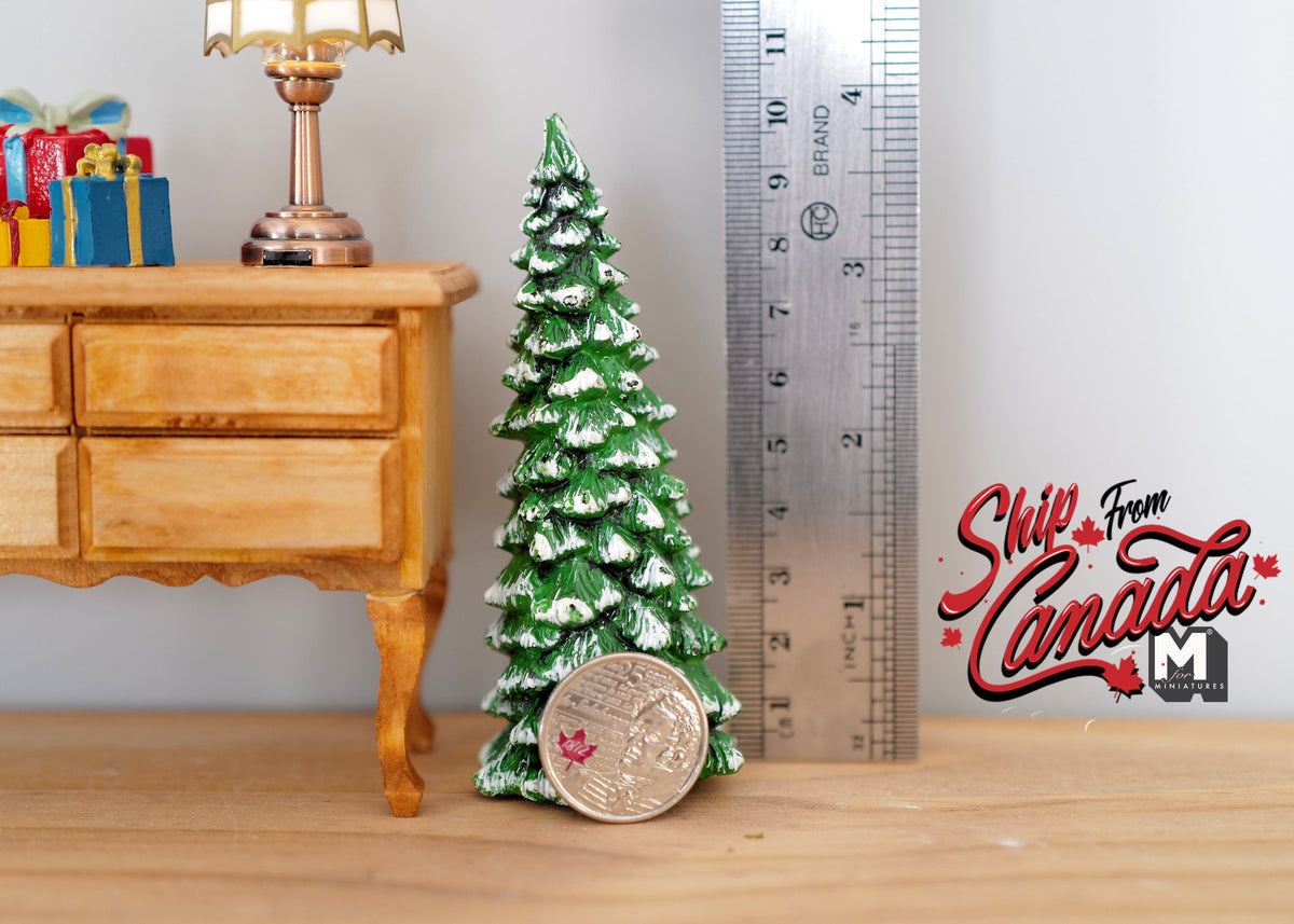 1:12 Scale Miniature Snow Covered Christmas Tree, Flocked, 3-3/4 inch tall, DIY Dollhouse Supply