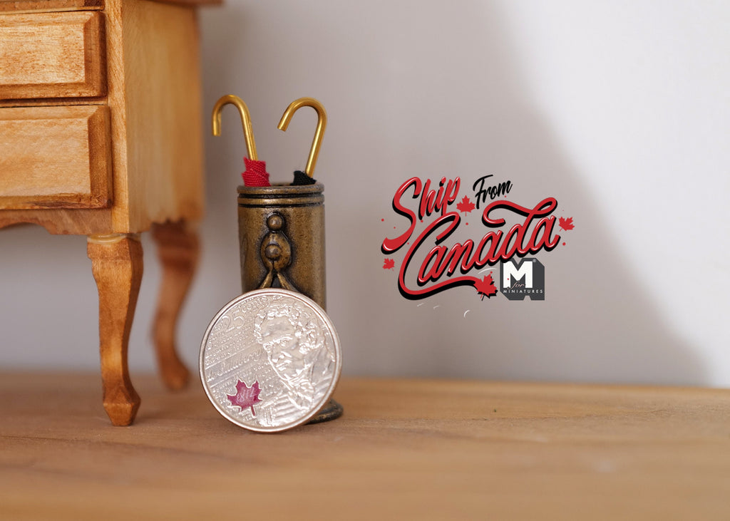 1:12 Scale Miniature Umbrella Stand with 2 Umbrellas, 1-1/2 inch tall, DIY Dollhouse Supply