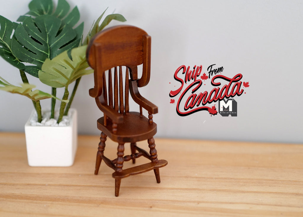 1:12 Scale Miniature Wood High Chair with Tray, 3-7/16 inch tall, DIY Dollhouse Supply (dark brown)