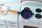 1:12 Scale Miniature Metal Frying Pan, Speckled Enamel Look, Wood Handle, 2-5/16 inch long, DIY Dollhouse Supply (navy blue)