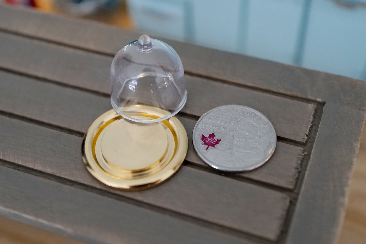 1:12 Scale Miniature Cake Dome with Round Metal Plate, 1-1/8 inch dia., DIY Dollhouse Supply (gold)