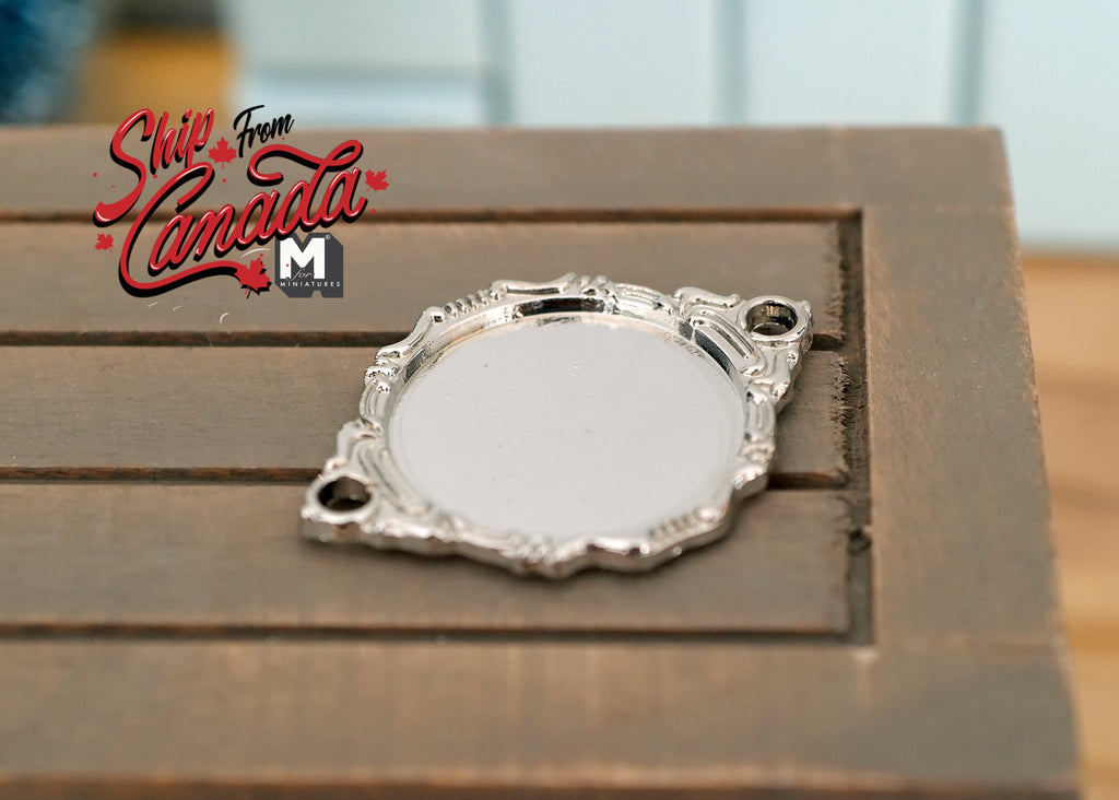 1:12 Scale Miniature Metal Ornate Serving Tray with Handles and Cake Plate, Set of 2, 1-11/16 inch long, DIY Dollhouse Supply (silver)