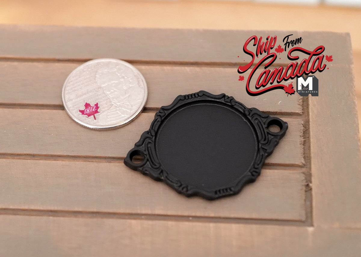 1:12 Scale Miniature Metal Oval Serving Tray with Scalloped Handles, 1-11/16 inch long, DIY Dollhouse Supply (gunmetal)