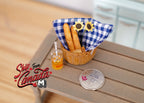 1:12th Dollhouse Supplies miniature breakfast set, Jam, flower and bread on basket 1 12th scale - set of 9 E024