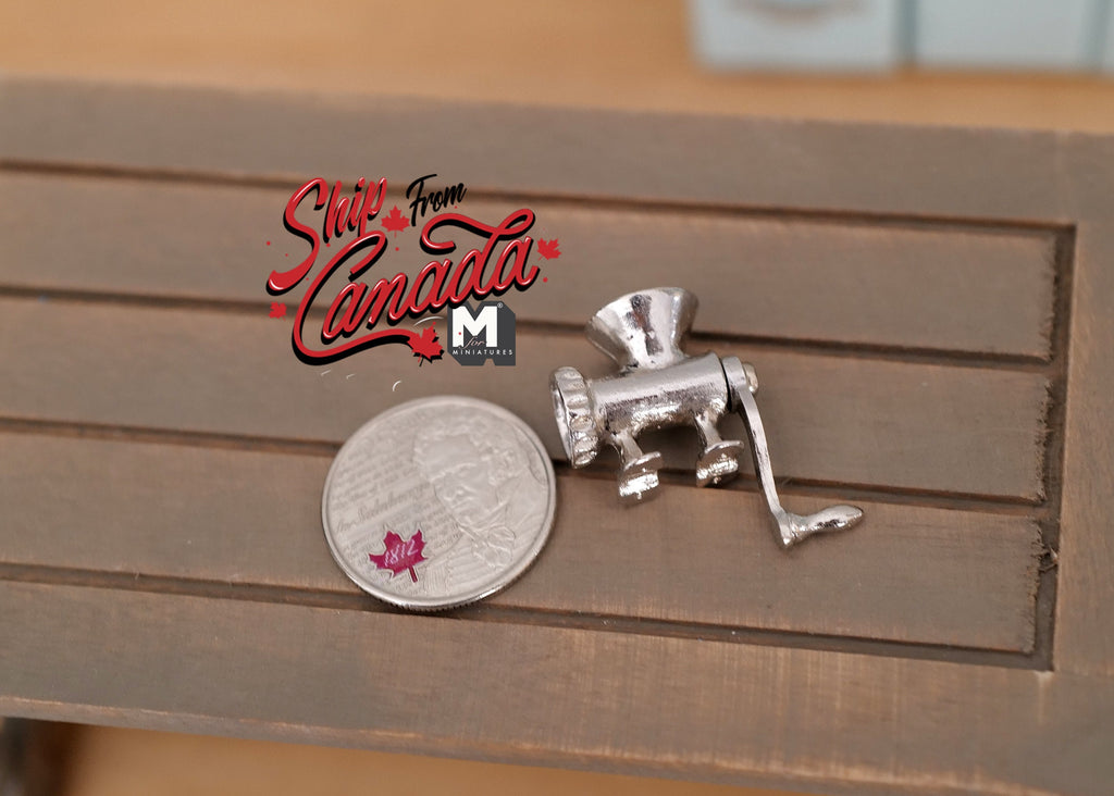 1:12 Scale Miniature Metal Meat Grinder, Hand Crank with Table Clamp, 1 inch tall, DIY Dollhouse Supply