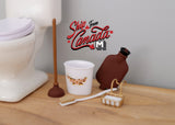 1:12 Miniature Plunger , Miniature Soap & Rack , Miniature Toilet Brush , Miniature Oval Bin , Miniature Rubber Water Bottle Set of 5 - F059
