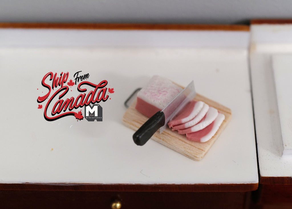 1:12 Scale Miniature Ground Meat on Cutting Board with Cleaver, 13/16 inch long, DIY Dollhouse Supply (non edible)