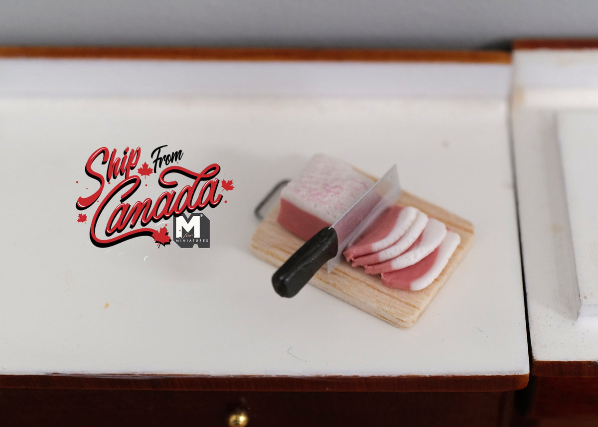 1:12 Scale Miniature Ground Meat on Cutting Board with Cleaver, 13/16 inch long, DIY Dollhouse Supply (non edible)