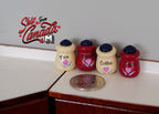 1:12 Scale Miniature Kitchen Canister Set of 4, Closed Top, 1-3/8 inch tall, DIY Dollhouse Supply (red and white)