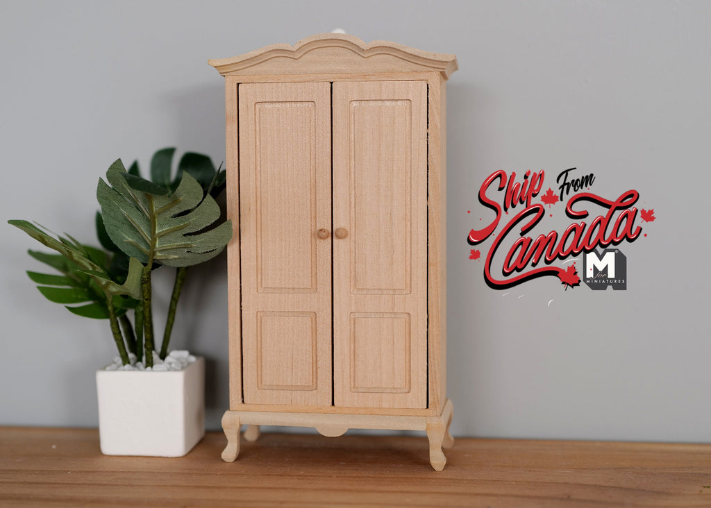 1:12 Dollhouse Supplies bedroom furniture miniature unfinished unpainted wooden dresser closet with 2 swing doors and top shelf - I033