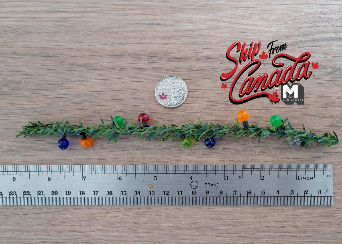 1:12 Dollhouse miniature Christmas Garland Christmas Decoration for Tree or Wall / artificial pine wired roping with Colored Bulbs - I015