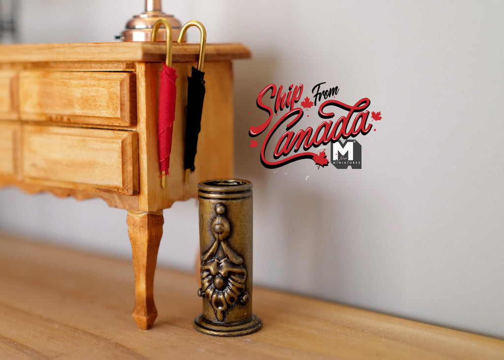 1:12 Scale Miniature Umbrella Stand with 2 Umbrellas, 1-1/2 inch tall, DIY Dollhouse Supply