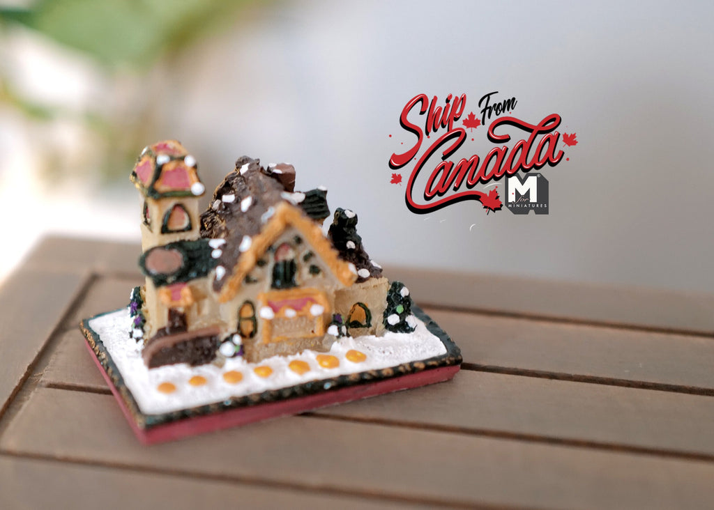 Maison en pain d'épice de Noël miniature à l'échelle 1:12, toit glacé et bonbons, 4,4 cm de long, fourniture pour maison de poupée à faire soi-même