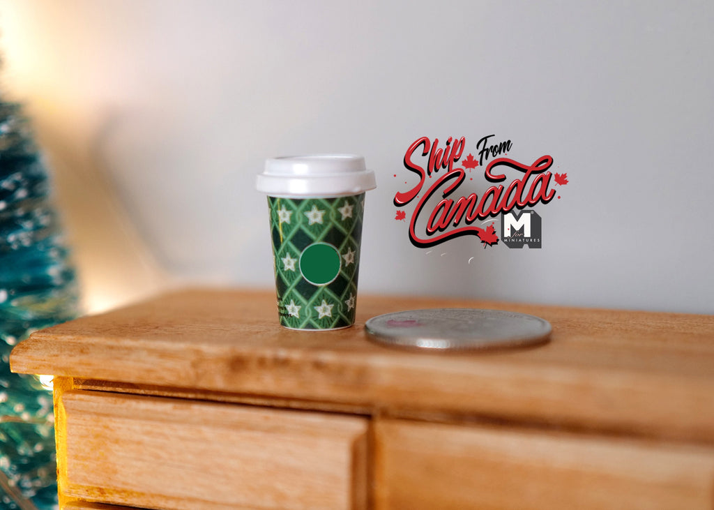 1:6 Dollhouse Supplies Christmas coffee cup, Miniature Coffee with coffee cup sleeve - G014