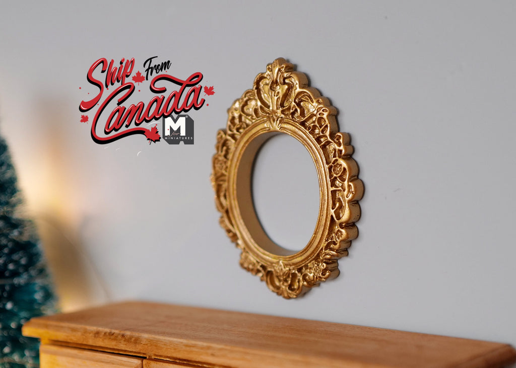 1:12 Scale Miniature Ornate Oval Photo Frame, 2-13/16 inch tall, DIY Dollhouse Supply (gold) (large)
