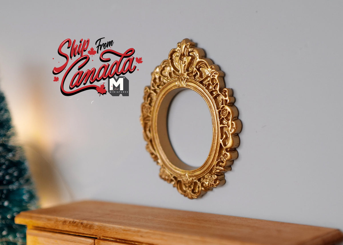 1:12 Scale Miniature Ornate Oval Photo Frame, 2-13/16 inch tall, DIY Dollhouse Supply (gold) (large)
