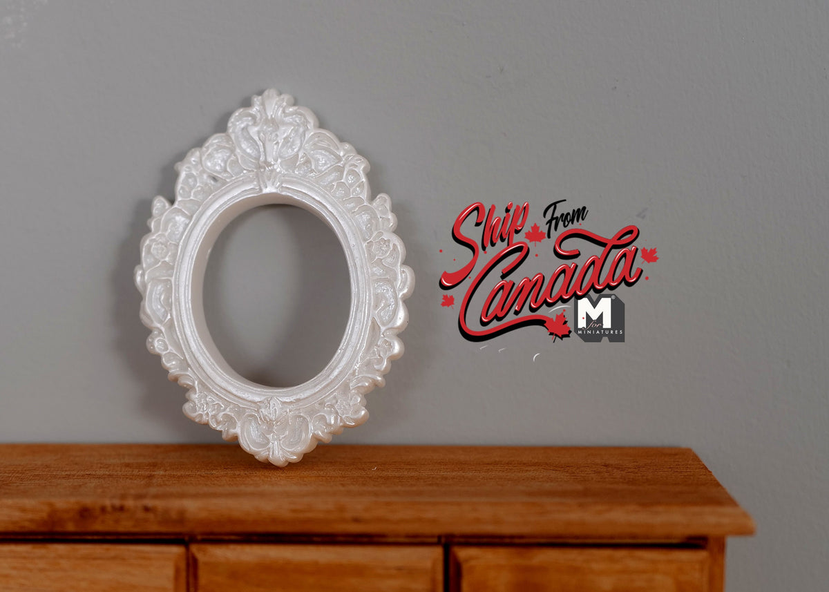 1:12 Scale Miniature Ornate Oval Photo Frame, 2-13/16 inch tall, DIY Dollhouse Supply (pearl white) (large)