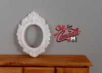 1:12 Dollhouse Decoration Miniature Ornate Oval Photo Canvas Frame (Pearl White - Large) - A085