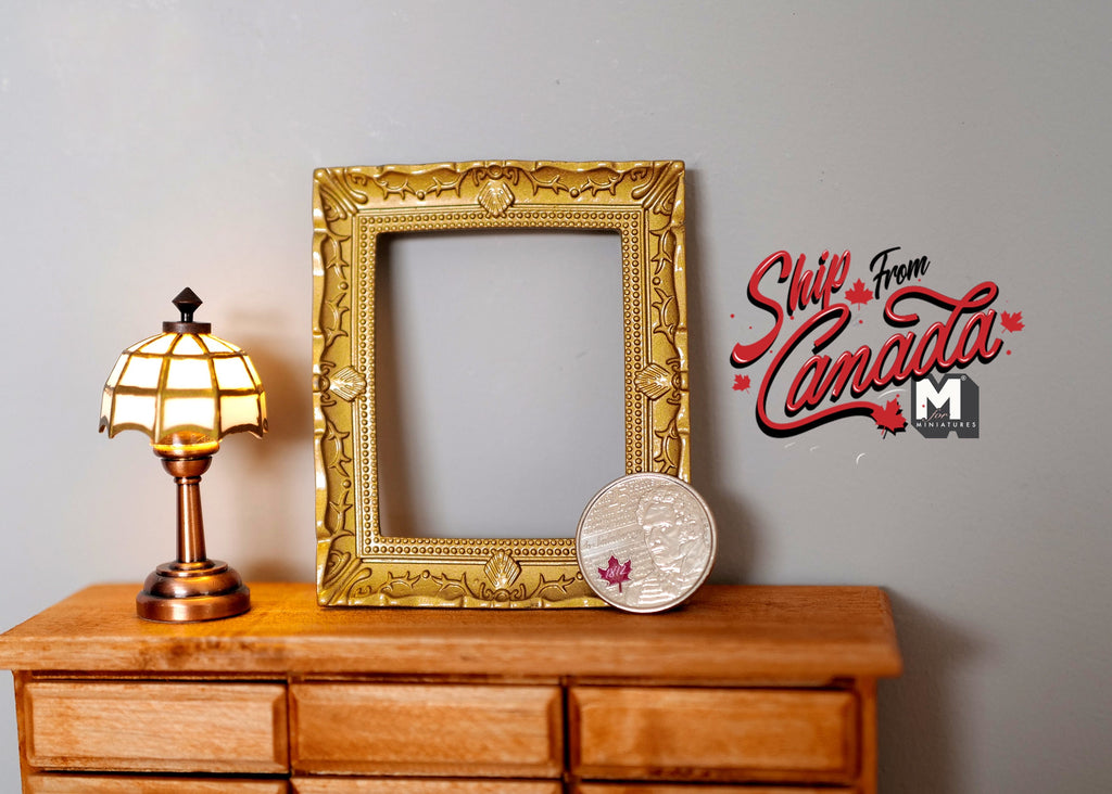 1:12 Scale Miniature Ornate Rectangular Picture Frame, 2-7/8 inch tall, DIY Dollhouse Supply (gold)