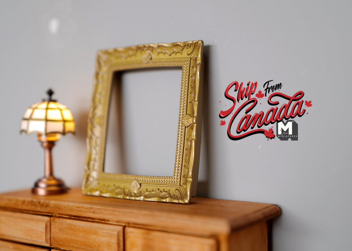 1:12 Scale Miniature Ornate Rectangular Picture Frame, 2-7/8 inch tall, DIY Dollhouse Supply (gold)