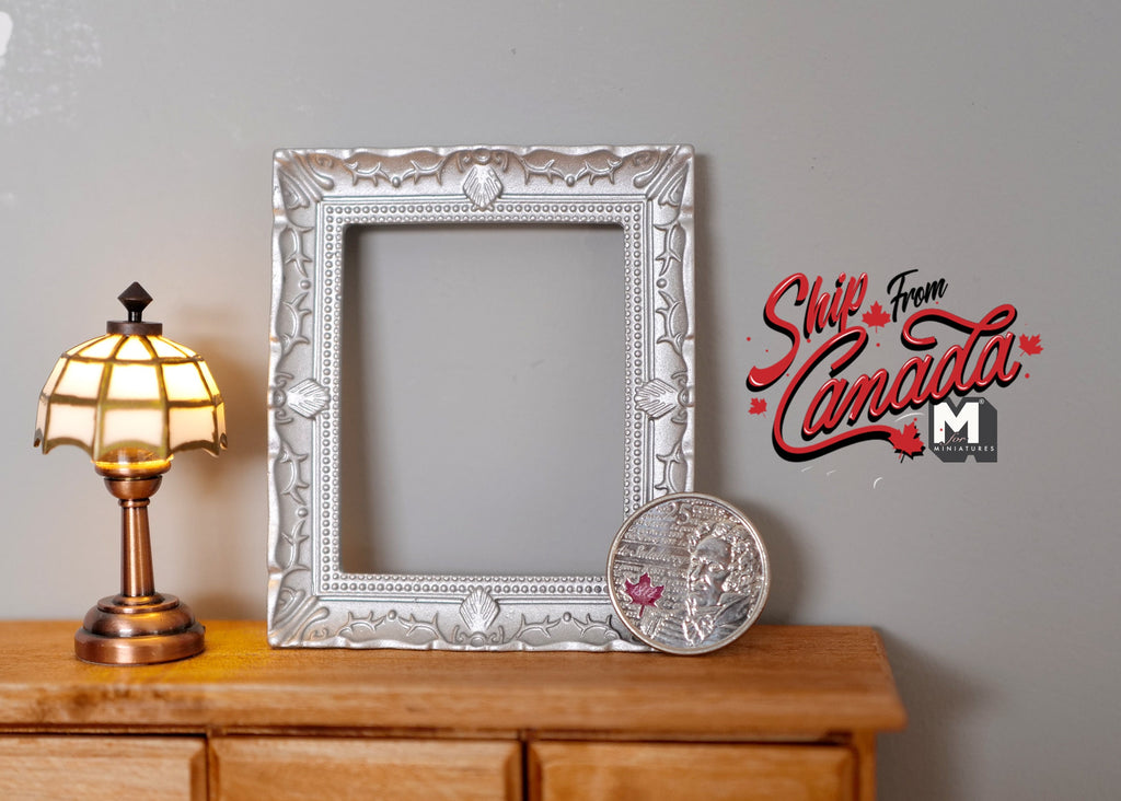1:12 Scale Miniature Ornate Rectangular Picture Frame, 2-7/8 inch tall, DIY Dollhouse Supply (silver)