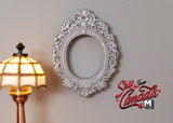 1:12 Dollhouse Decoration Miniature Ornate Oval Photo Canvas Frame (Silver - Small) - A084