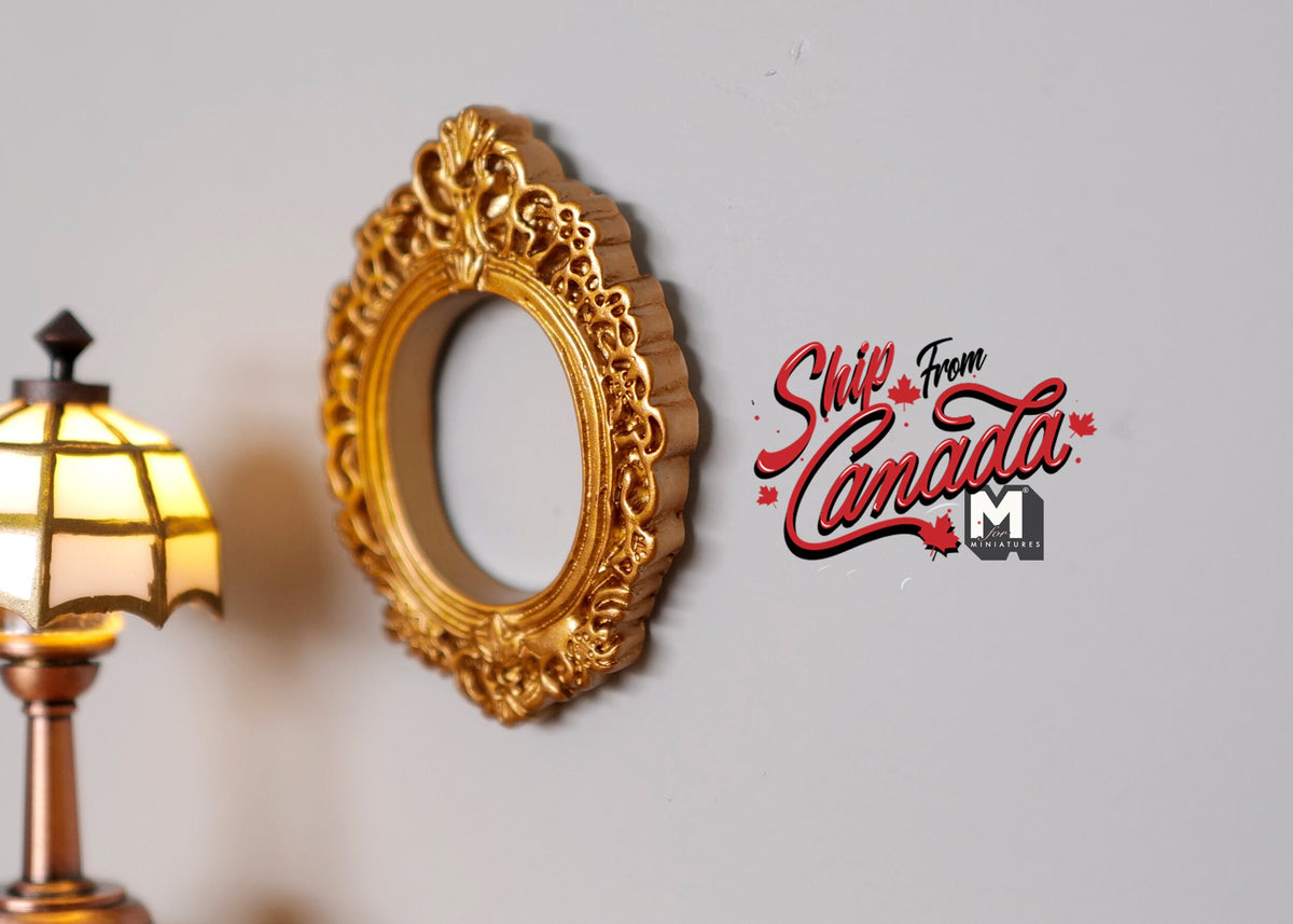 1:12 Scale Miniature Ornate Oval Photo Frame, 1-15/16 inch tall, DIY Dollhouse Supply (gold) (small)