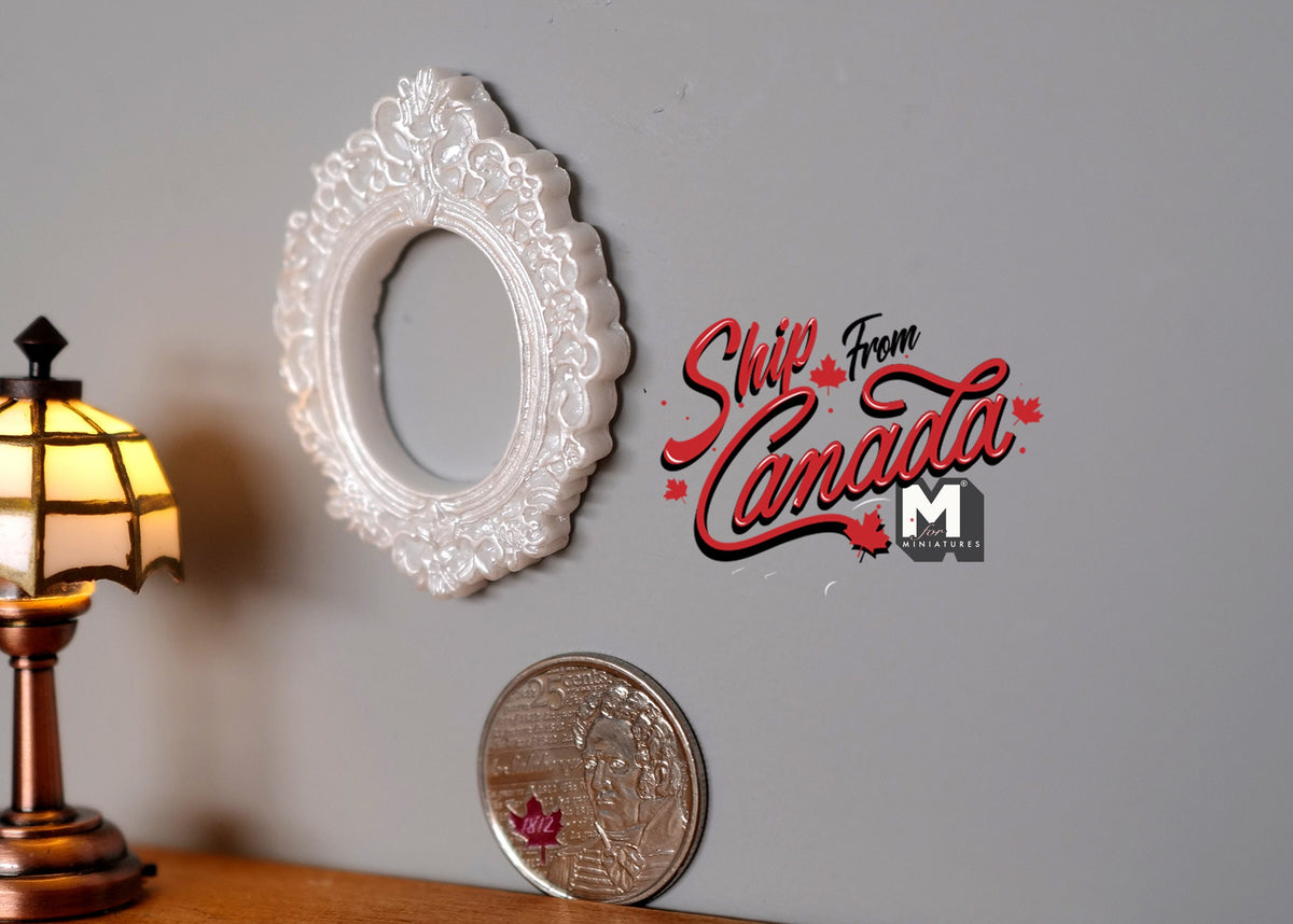 1:12 Scale Miniature Ornate Oval Picture Frame, 1-15/16 inch tall, DIY Dollhouse Supply (pearl white) (small)