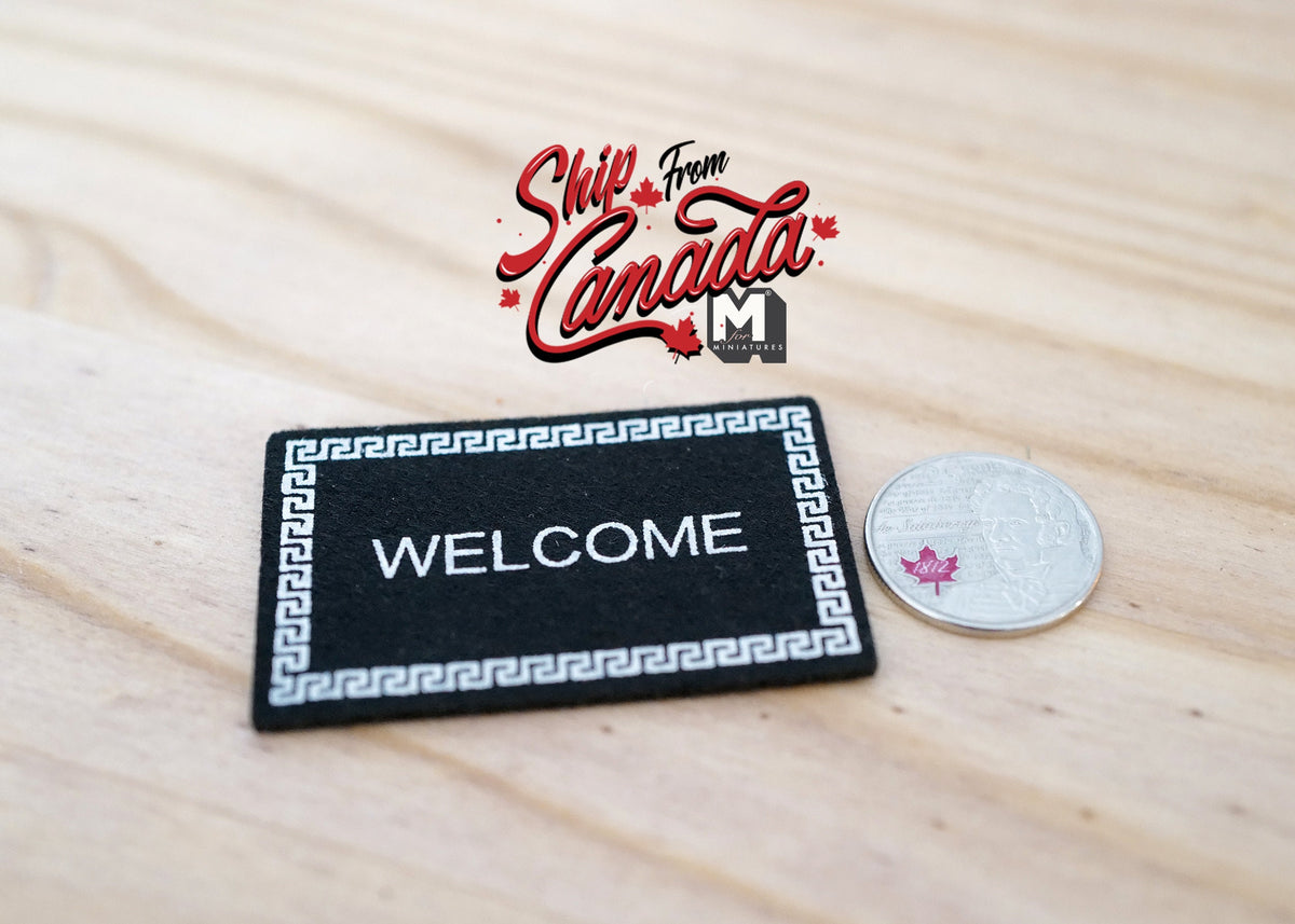 Miniature Welcome Door Rug 1:12 Scale Dollhouse Decor Area Rug 2-5/16 inch long (black) - D082