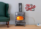 Poêle à bois miniature pour maison de poupée, échelle 1:12, avec éclairage LED effet feu, 10 cm de hauteur, fournitures de bricolage (gris)