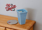 1:12 Scale Miniature Ceramic Tapered Rectangular Vase, 1-3/16 inch tall, DIY Dollhouse Supply (light blue)