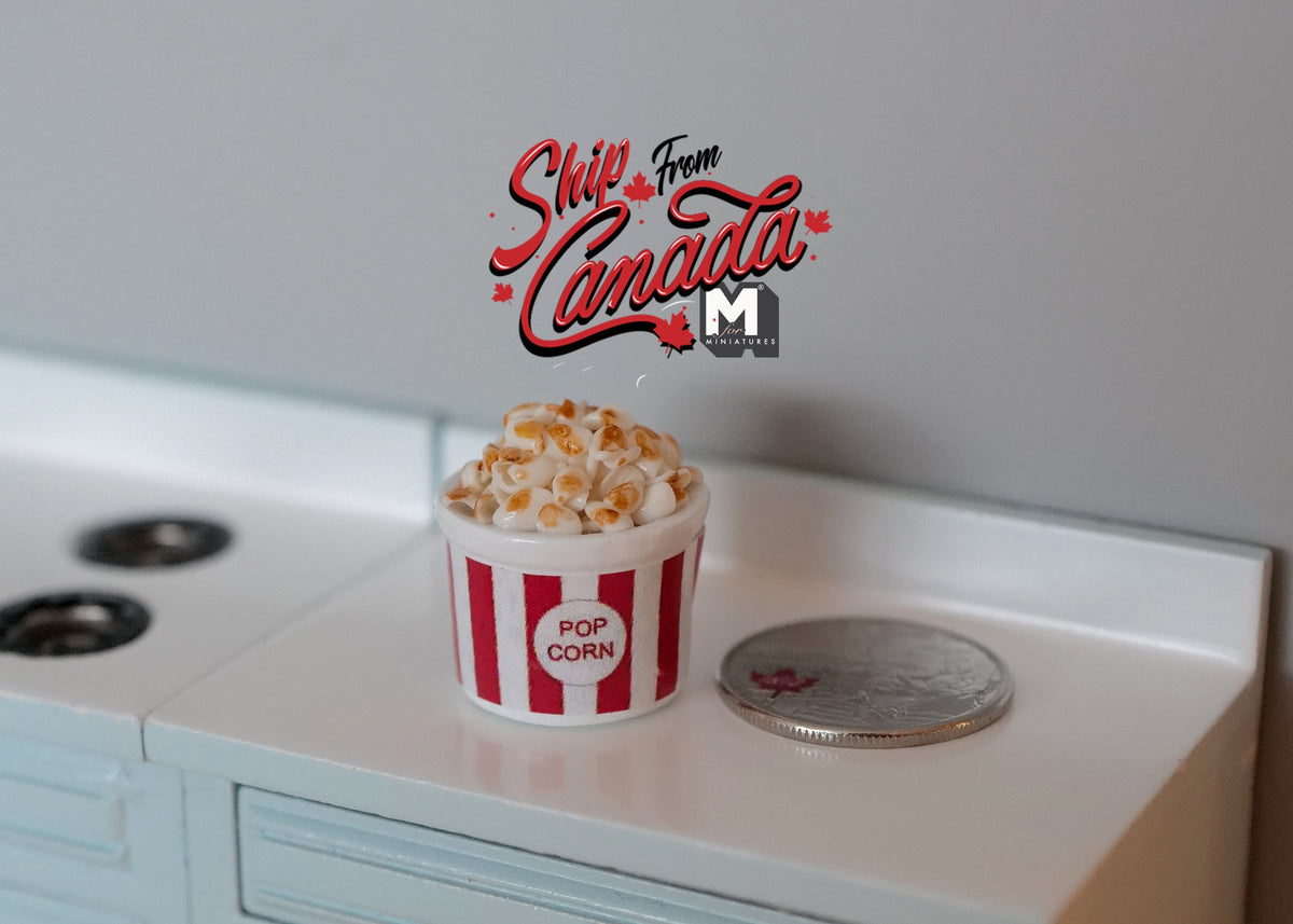 1:12 Scale Miniature Popcorn in Striped Box, 1 inch tall, DIY Dollhouse Supply (red and white)