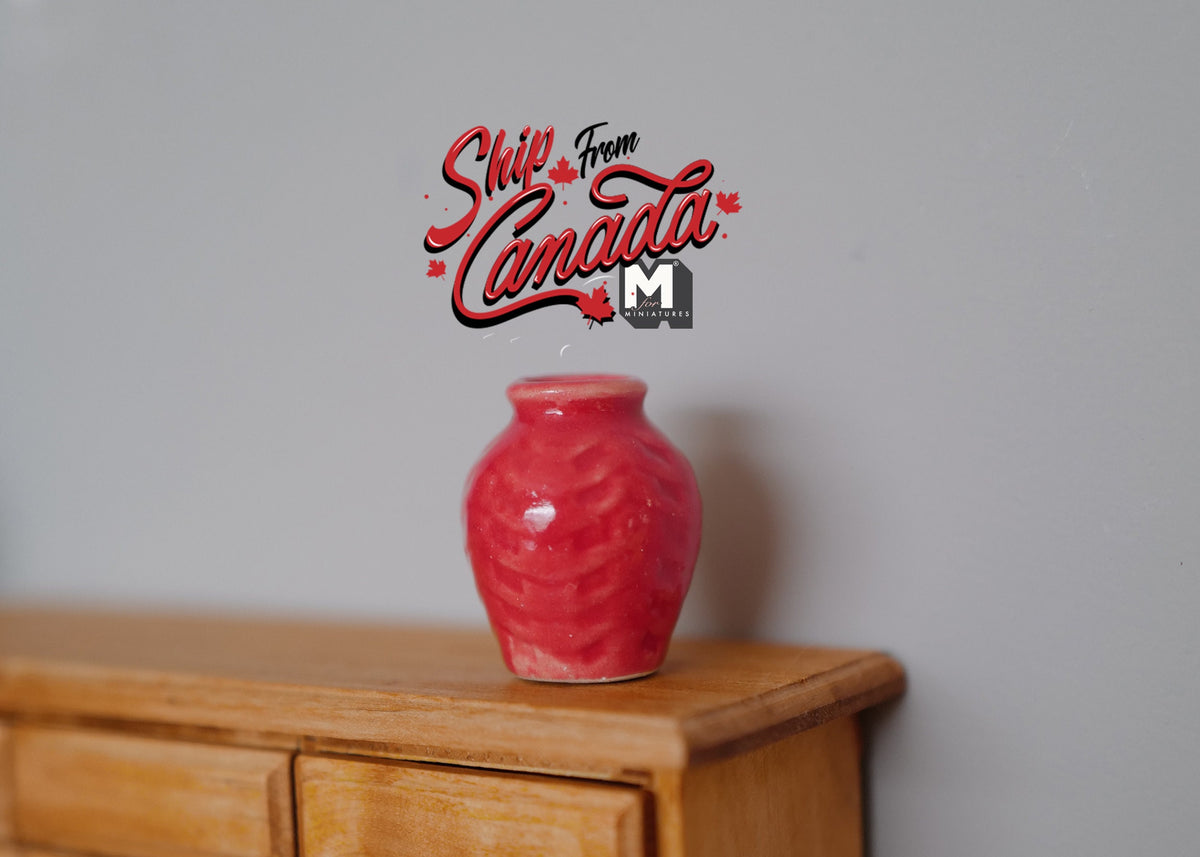1:12 Scale Miniature Ceramic Plum Vase, Round with Short Neck, 1-1/4 inch tall, DIY Dollhouse Supply (red)