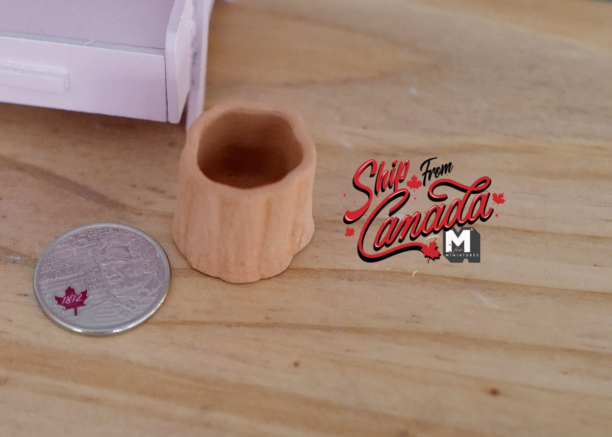 1:12 Scale Miniature Clay Faux Log Planter, 11/16 inch tall, DIY Dollhouse Supply (tan)