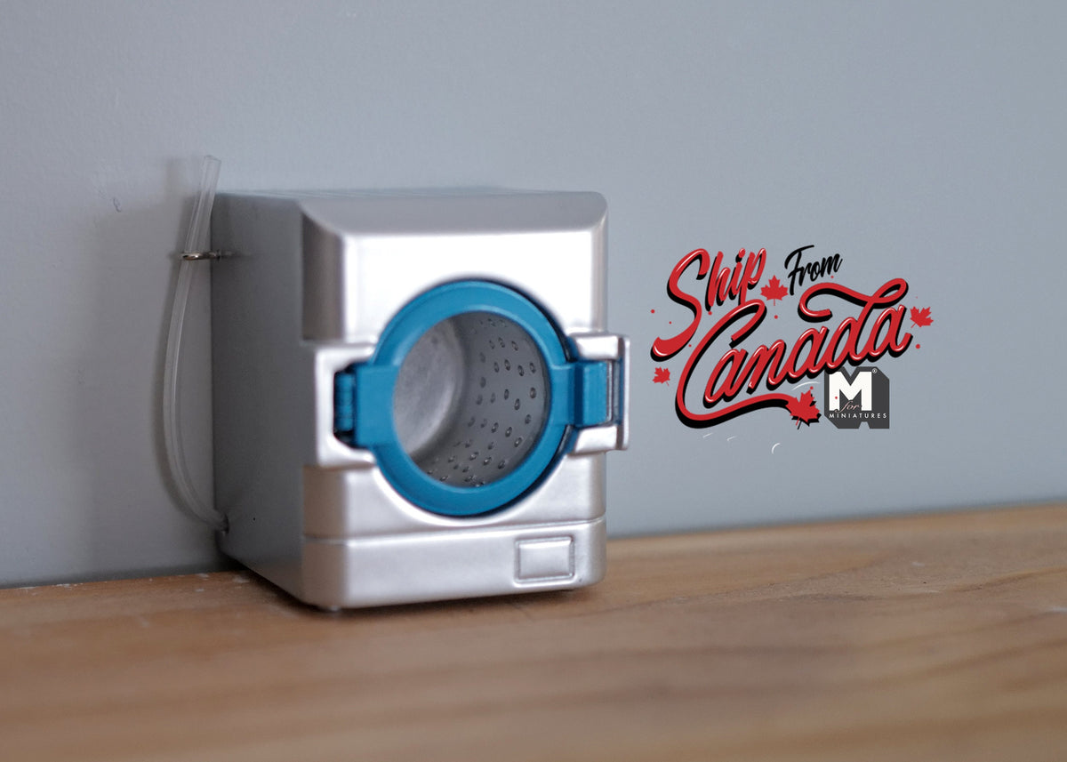 1:12 Scale Miniature Front Loading Washing Machine with Opening Door, 2-9/16 inch tall, DIY Dollhouse Supply (silver)