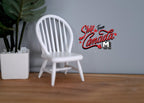 1:12 scale miniature white wood Windsor bow back dining chair with spindles, shown beside a potted plant