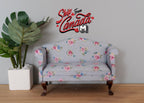 1:12 Scale Miniature Upholstered Lawson Sofa, 2 Seat, Floral Print with Pink Roses, 5-1/8 inch long, DIY Dollhouse Supply (light blue)