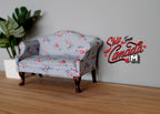 1:12 Scale Miniature Upholstered Lawson Sofa, 2 Seat, Floral Print with Pink Roses, 5-1/8 inch long, DIY Dollhouse Supply (light blue)