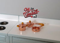 TINY TINY TINY Dollhouse Miniature copper cooking pot cookware set dolls house 3-piece 1 12 miniature E042