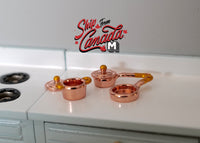 TINY TINY TINY Dollhouse Miniature copper cooking pot cookware set dolls house 3-piece 1 12 miniature E042