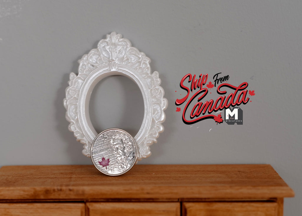 1:12 Scale Miniature Ornate Oval Photo Frame, 2-13/16 inch tall, DIY Dollhouse Supply (pearl white) (large)