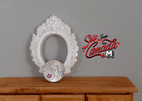 1:12 Dollhouse Decoration Miniature Ornate Oval Photo Canvas Frame (Pearl White - Large) - A085