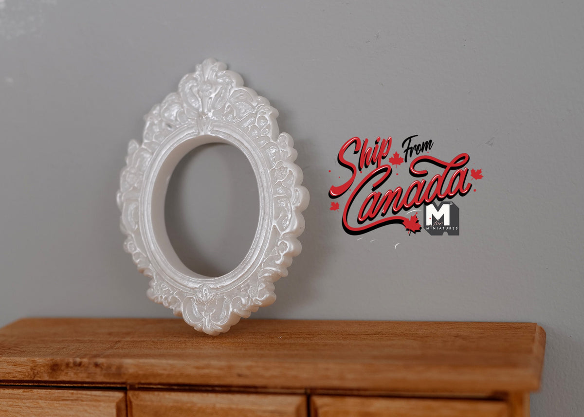 1:12 Scale Miniature Ornate Oval Photo Frame, 2-13/16 inch tall, DIY Dollhouse Supply (pearl white) (large)