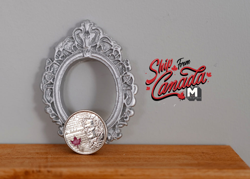 1:12 Scale Miniature Ornate Oval Photo Frame, 2-13/16 inch tall, DIY Dollhouse Supply (silver) (large)