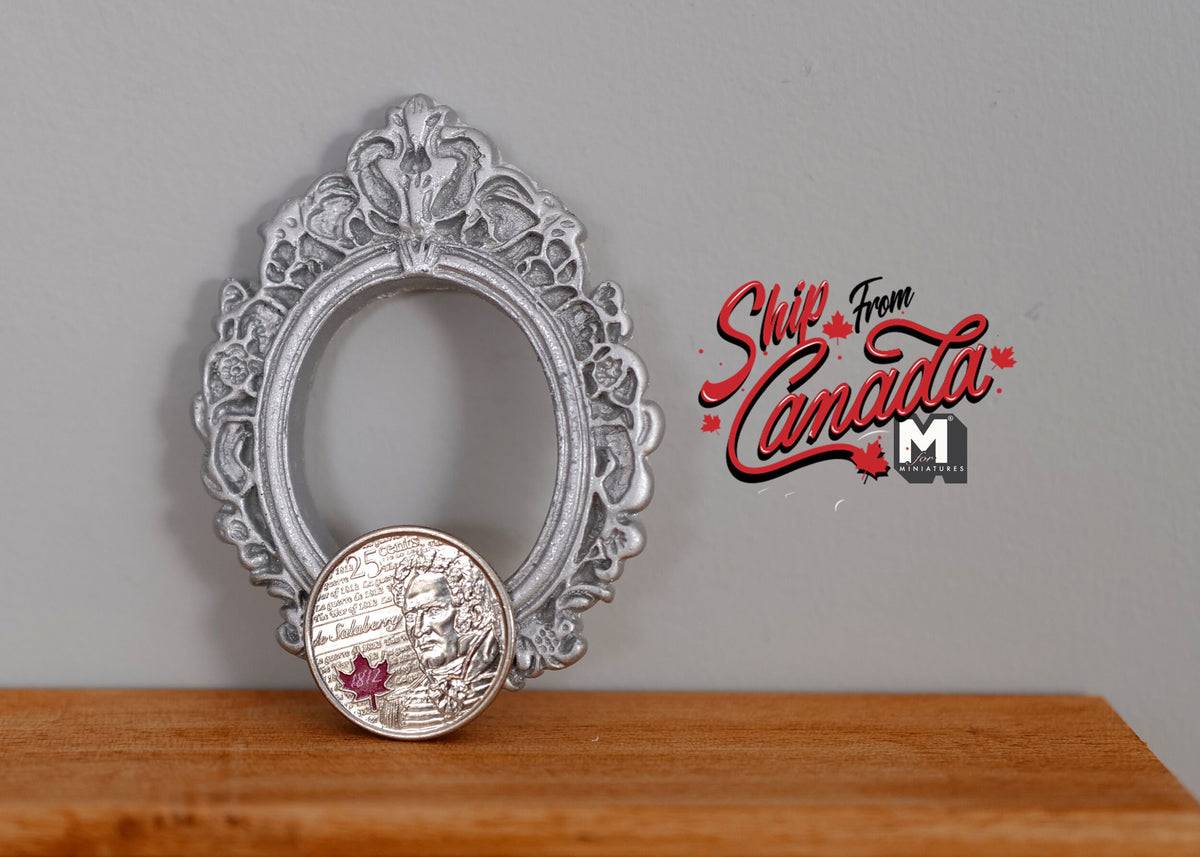1:12 Scale Miniature Ornate Oval Photo Frame, 2-13/16 inch tall, DIY Dollhouse Supply (silver) (large)