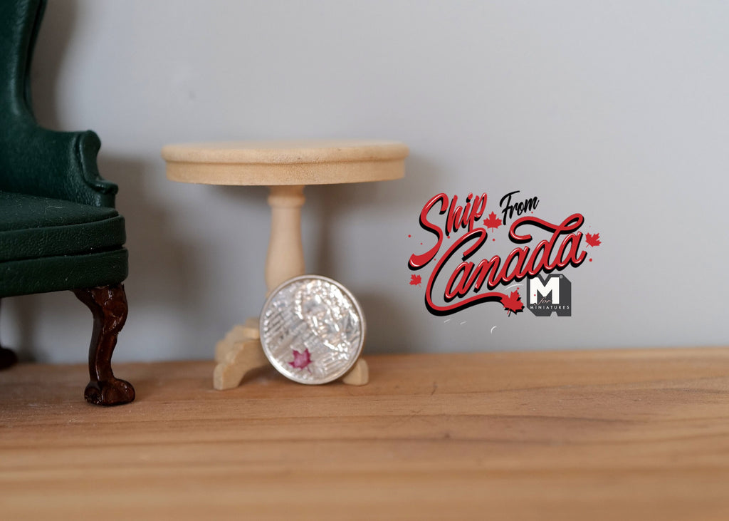 1:12 Scale Miniature Unpainted Wood Round Pedestal End Table, 1-15/16 inch tall, DIY Dollhouse Supply