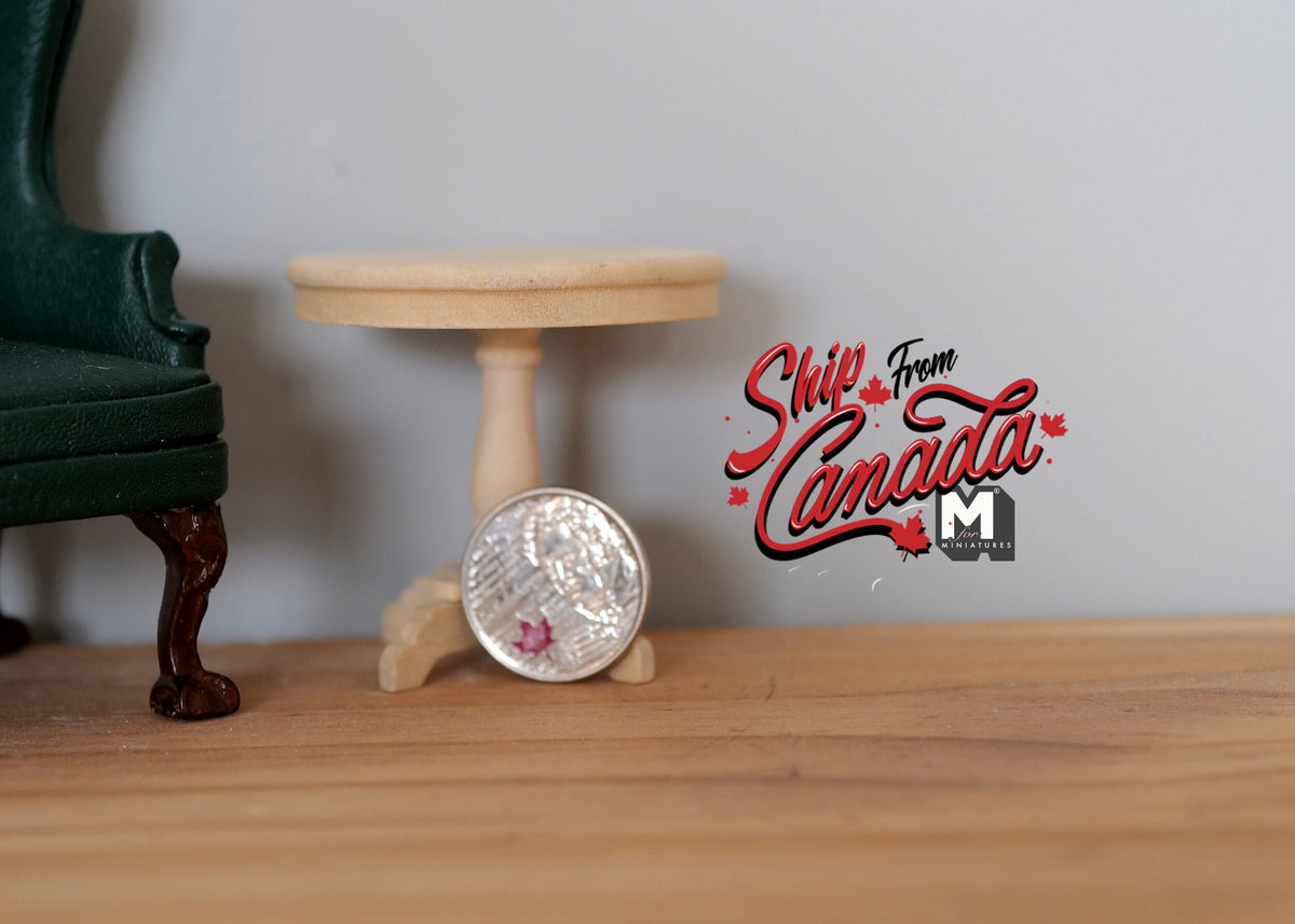 1:12 Scale Miniature Unpainted Wood Round Pedestal End Table, 1-15/16 inch tall, DIY Dollhouse Supply