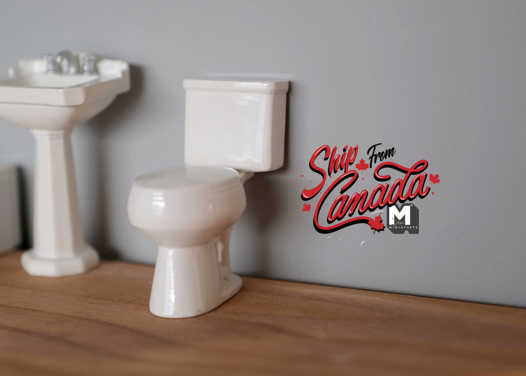 1:12 Scale Miniature Bathroom Set, Bathtub, Pedestal Sink with Faucet and Toilet, Set of 3, DIY Dollhouse Supply (white)